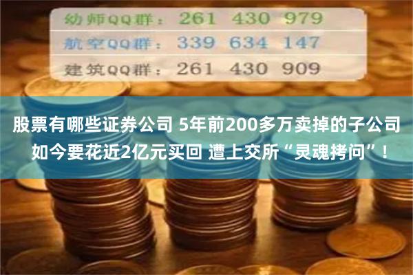 股票有哪些证券公司 5年前200多万卖掉的子公司 如今要花近2亿元买回 遭上交所“灵魂拷问”！