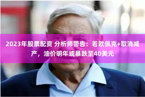 2023年股票配资 分析师警告：若欧佩克+取消减产，油价明年或暴跌至40美元